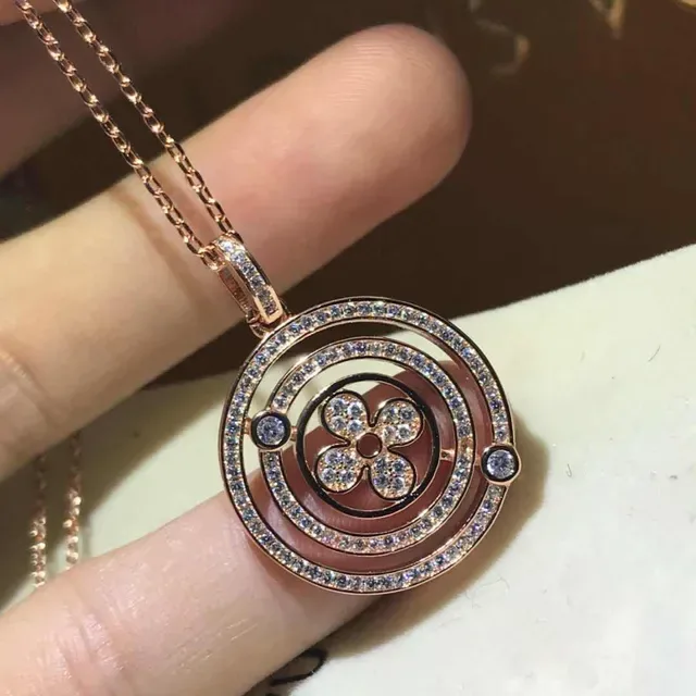 Silver-Tone Pavé Crystal Floral Rotating Circle Pendant Necklace 5