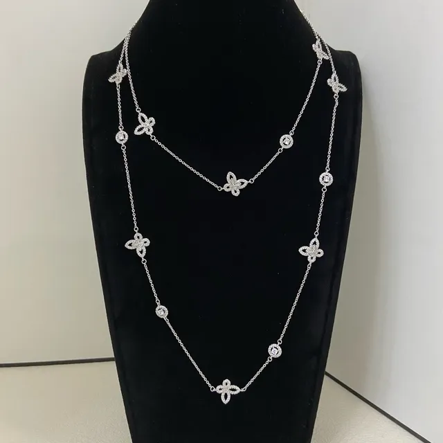 Silver-Tone Pavé Floral and Circular Station Multi-Strand Necklace 2