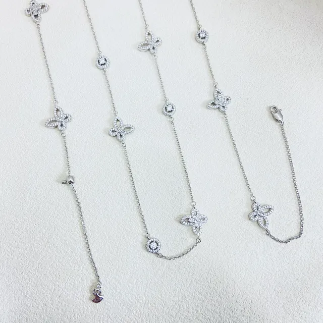 Silver-Tone Pavé Floral and Circular Station Multi-Strand Necklace 4