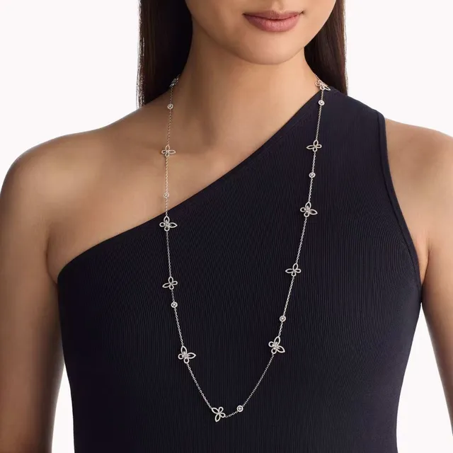Silver-Tone Pavé Floral and Circular Station Multi-Strand Necklace 5