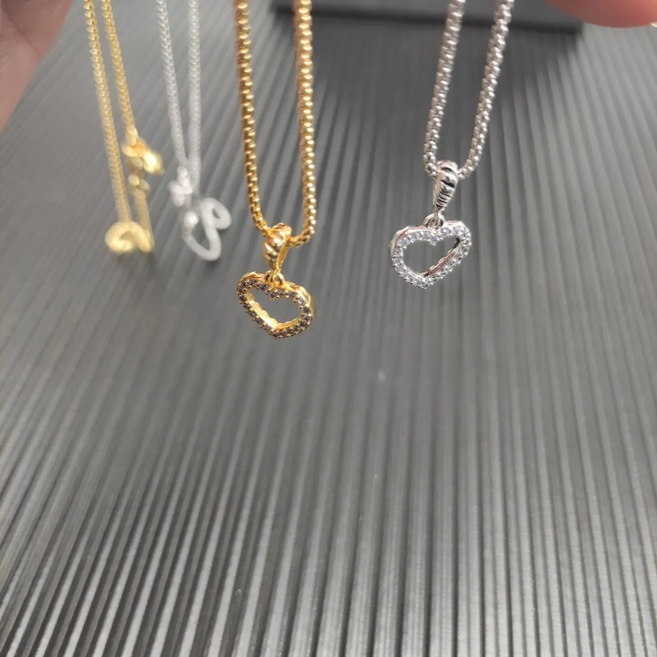 Silver-Tone Pave-Set Open Heart Pendant Necklace 3
