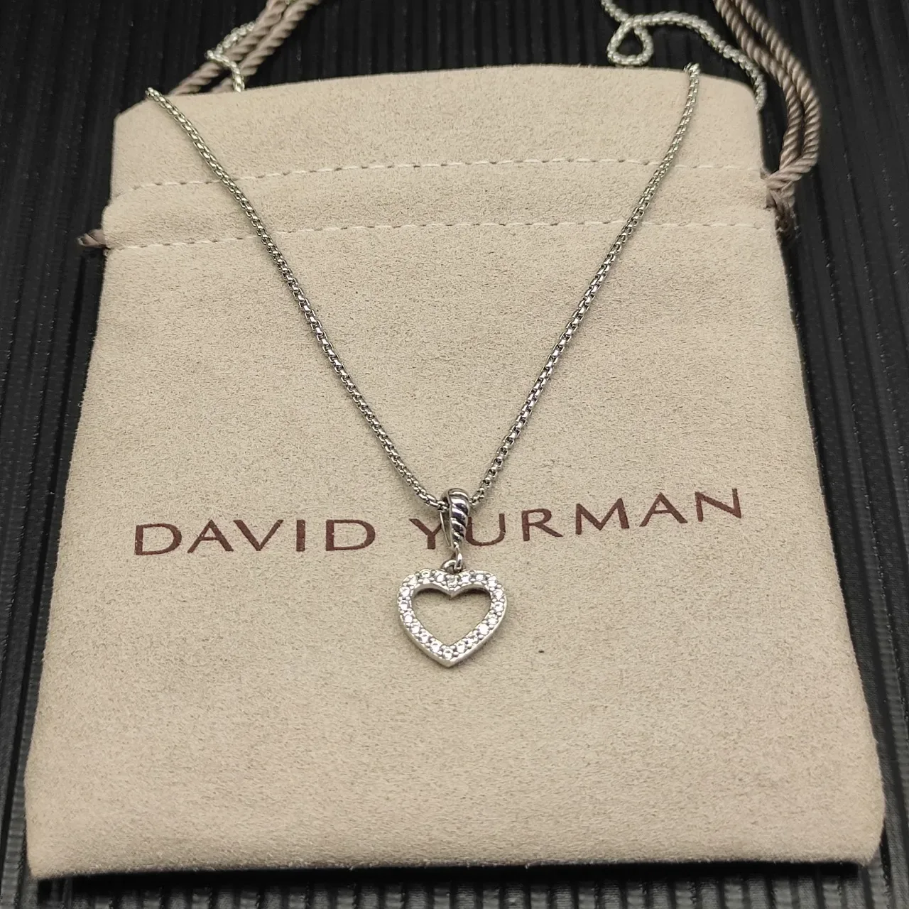 Silver-Tone Pave-Set Open Heart Pendant Necklace 8