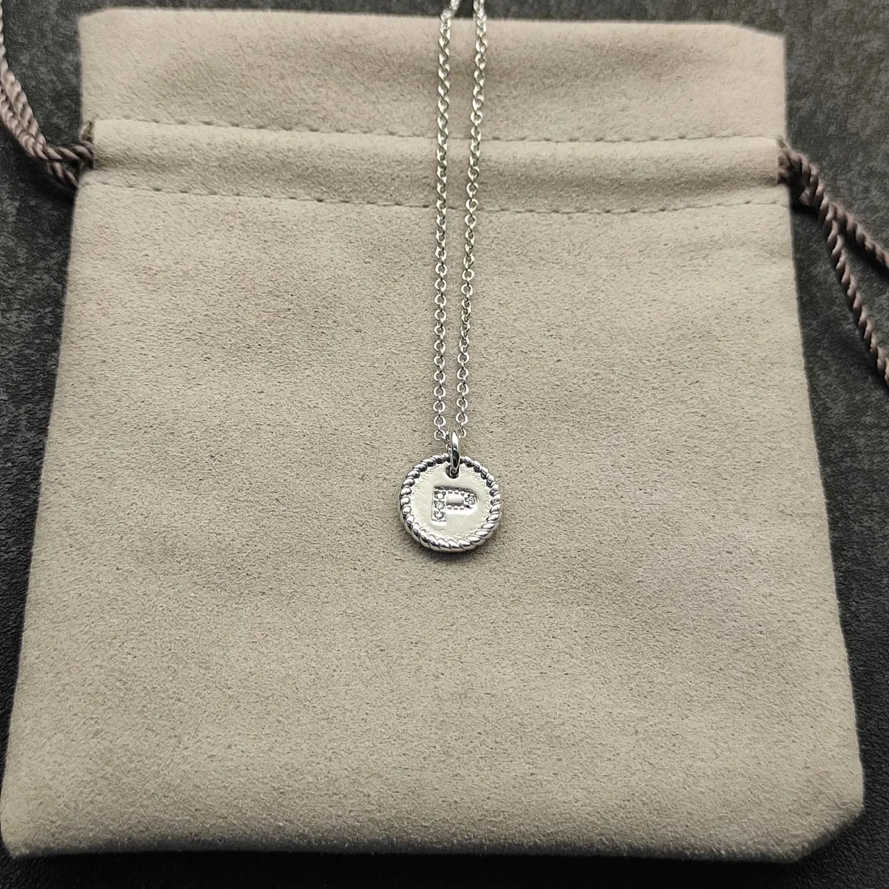 Silver-Tone Rope-Edge Initial P Pendant Necklace 2