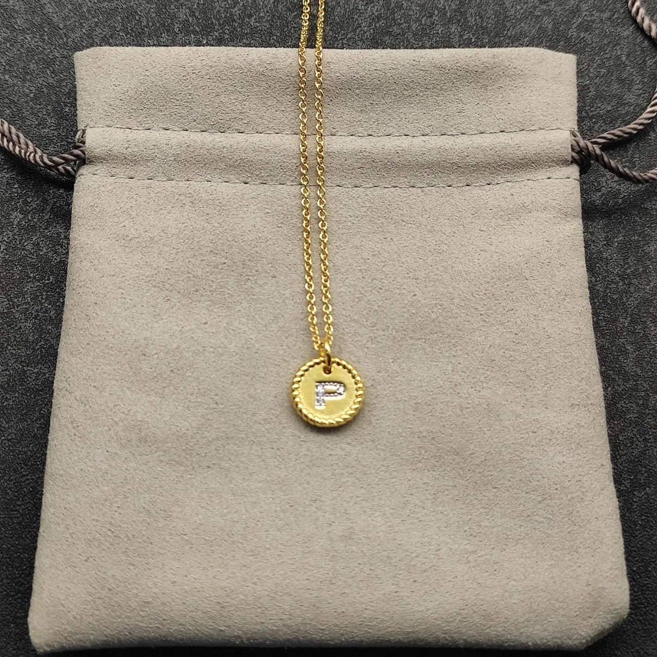 Silver-Tone Rope-Edge Initial P Pendant Necklace 3