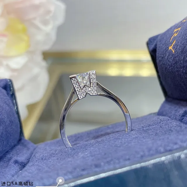 Silver-Tone Square-Cut Center Stone Pavé Shoulder Ring 6