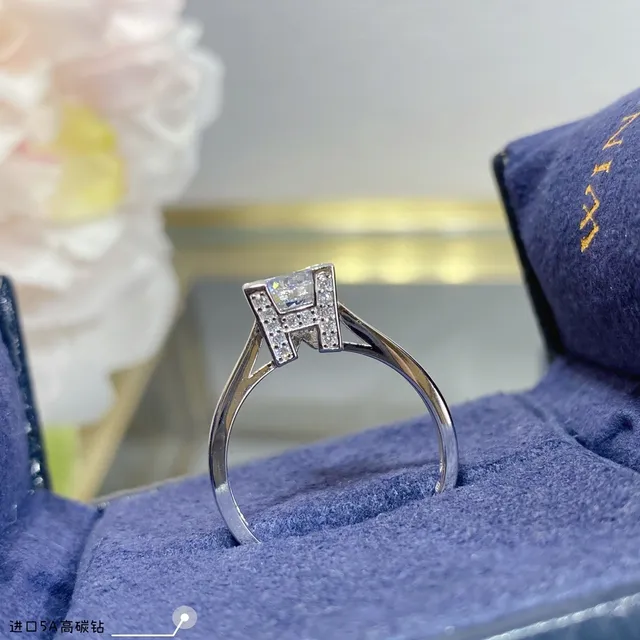 Silver-Tone Square-Cut Center Stone Pavé Shoulder Ring 7