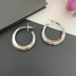 Silver Tone Thick Curved Hoop Earrings