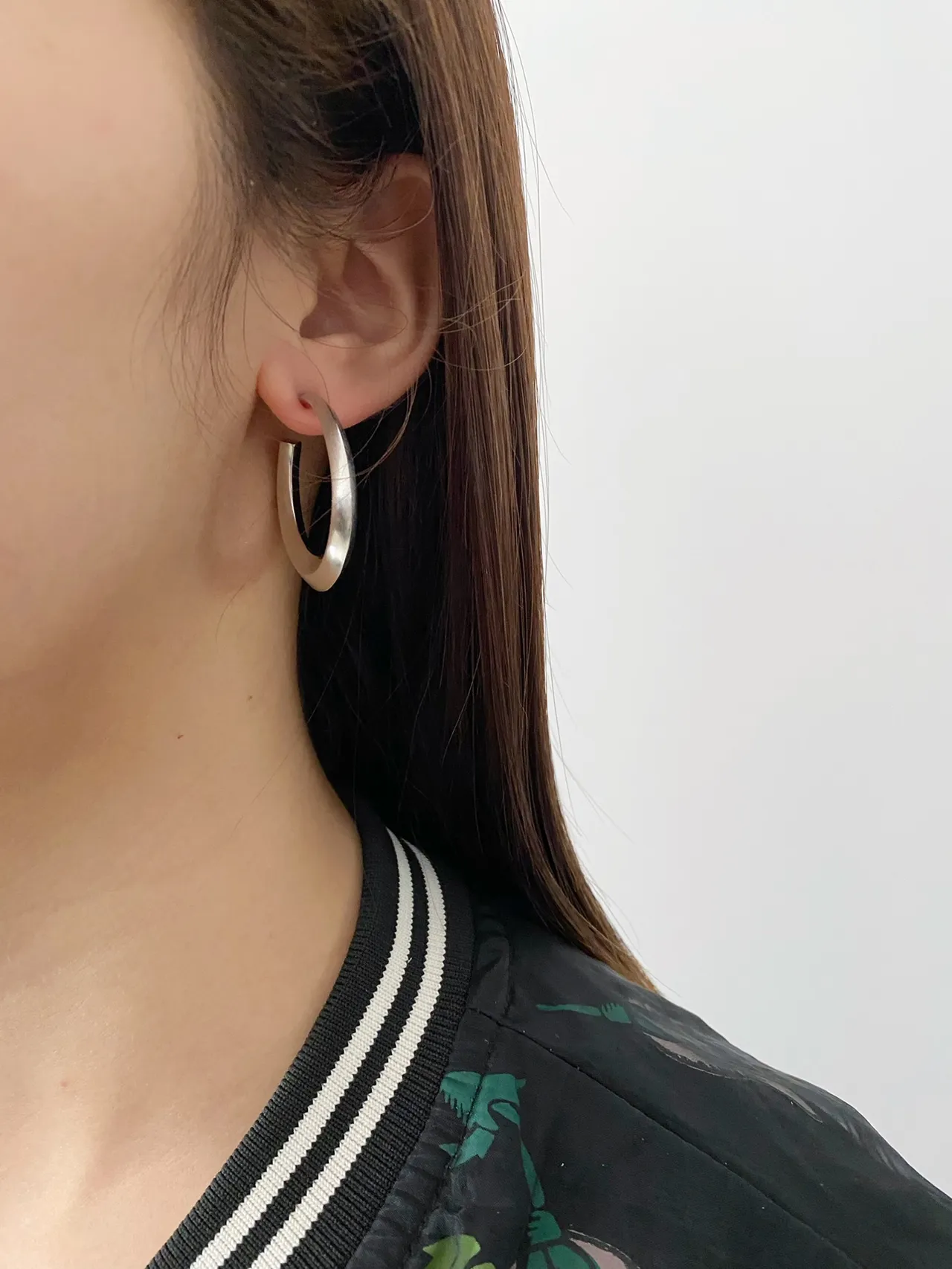 Silver Tone Thick Curved Hoop Earrings 2
