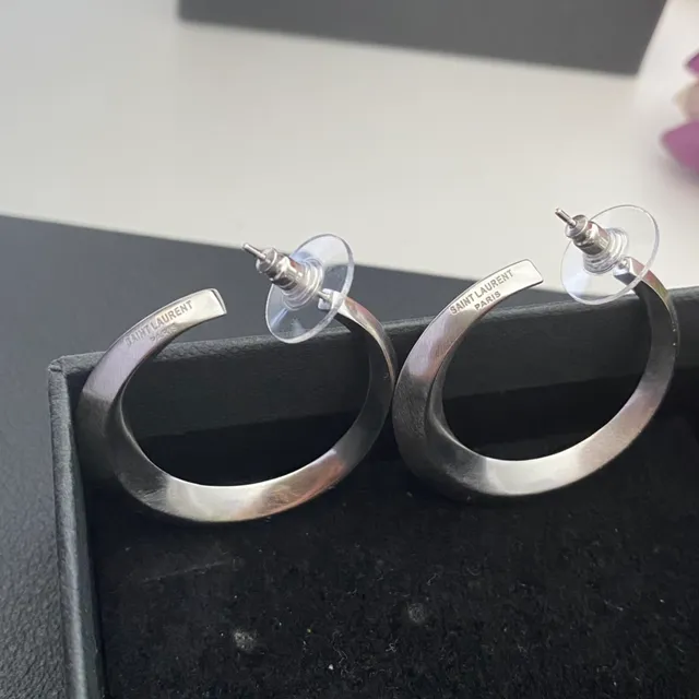 Silver Tone Thick Curved Hoop Earrings 4