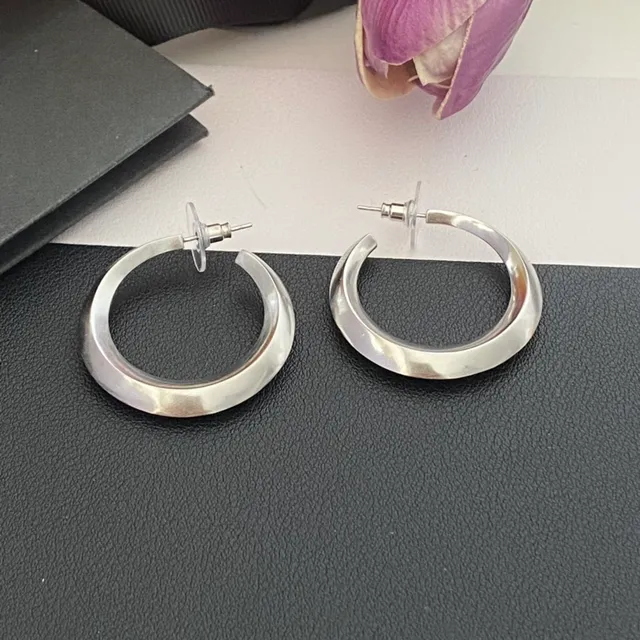 Silver Tone Thick Curved Hoop Earrings 7