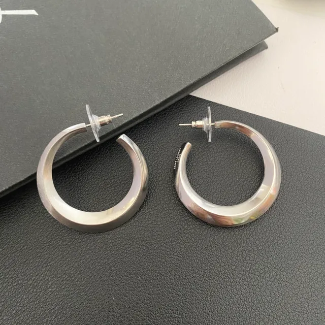 Silver Tone Thick Curved Hoop Earrings 9