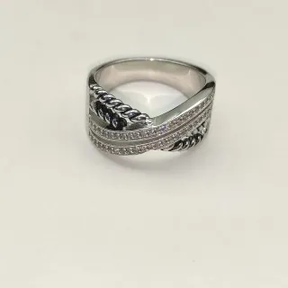 Silver-Tone Twisted Rope Pavé Crossover Ring