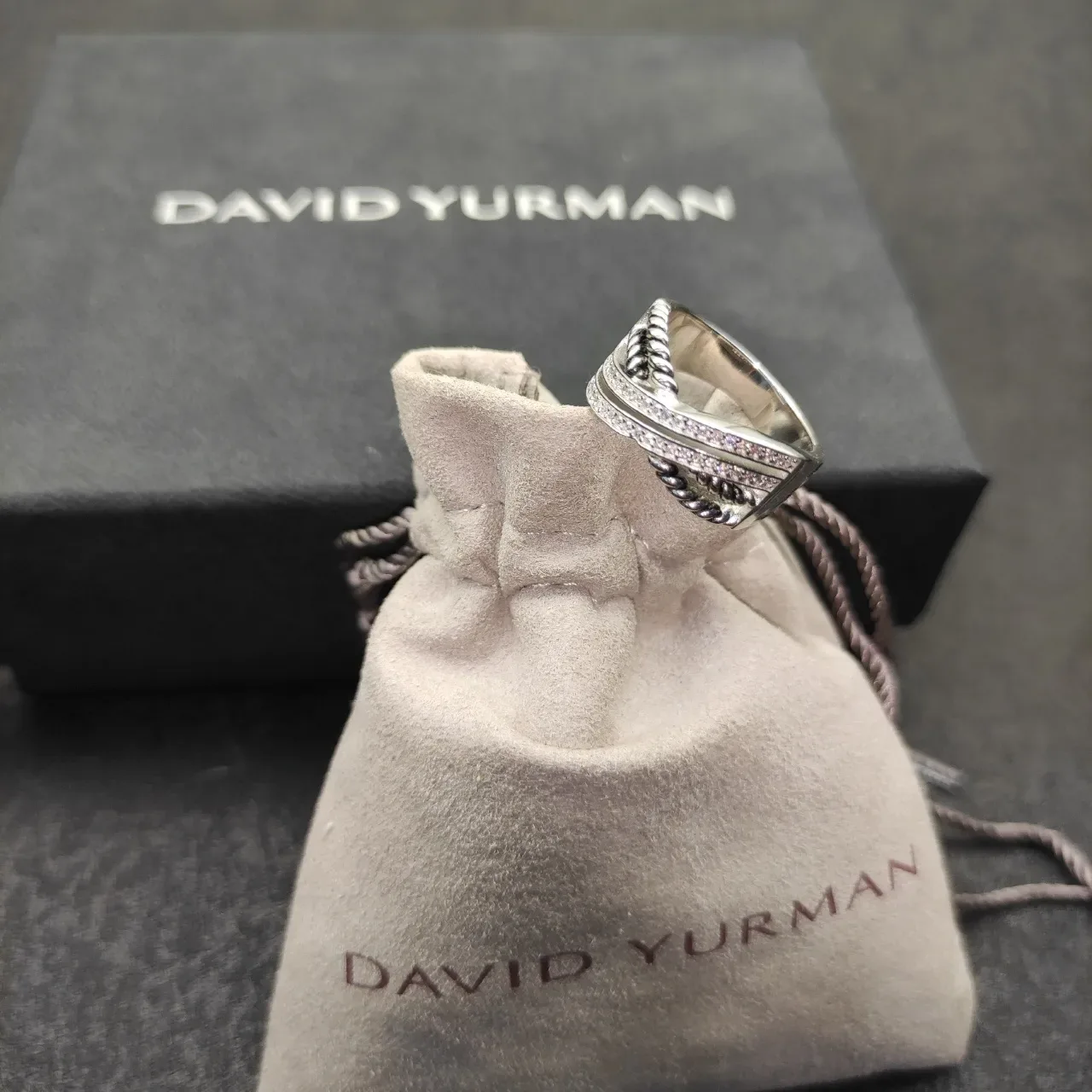 Silver-Tone Twisted Rope Pavé Crossover Ring 2