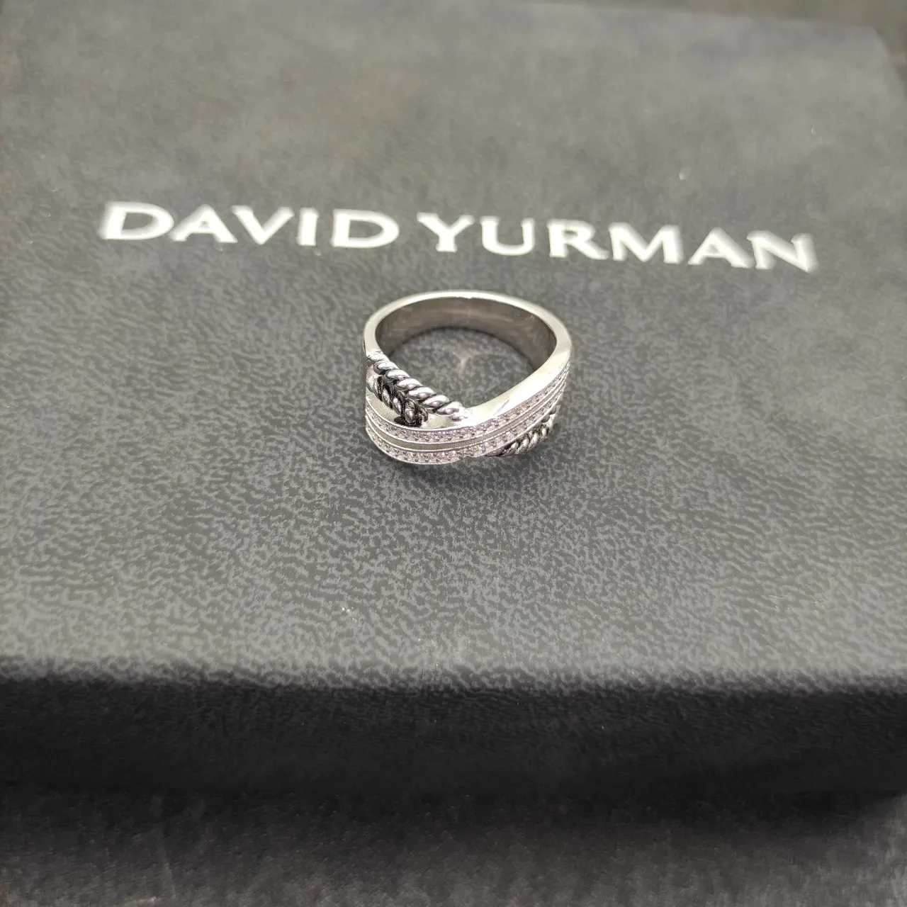 Silver-Tone Twisted Rope Pavé Crossover Ring 3
