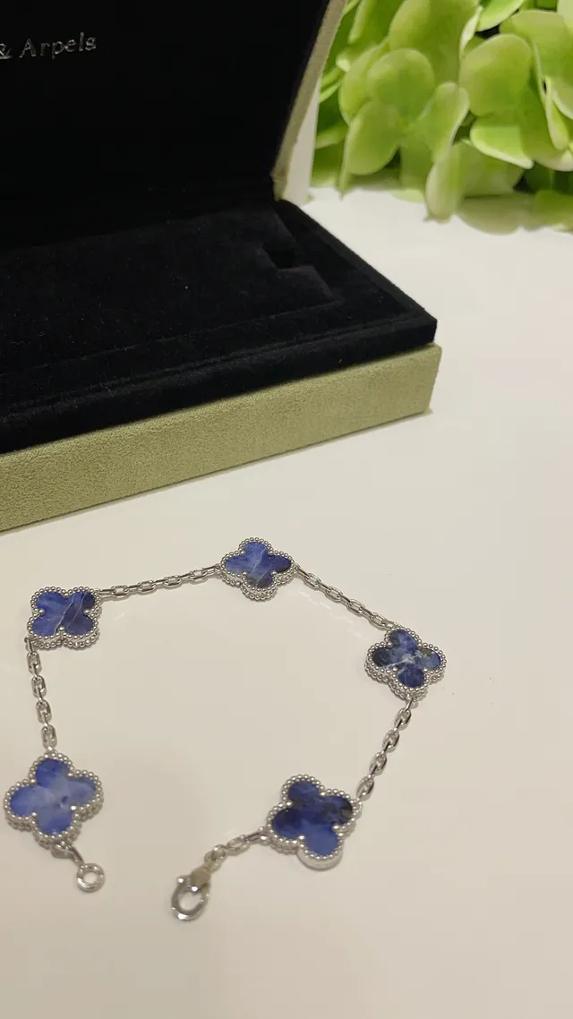 Silver-Toned Clover Motif Blue Stone Beaded Bracelet 6