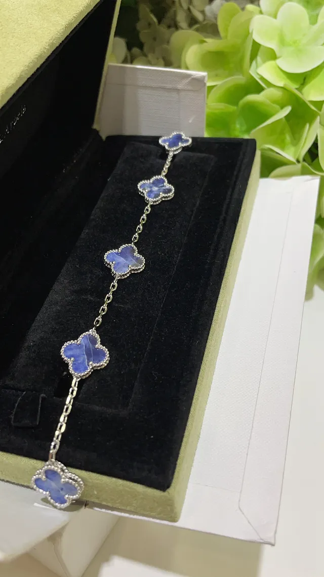Silver-Toned Clover Motif Blue Stone Beaded Bracelet 8