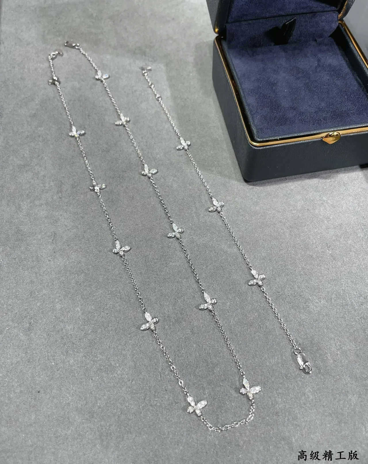 Silver-Toned Pavé Butterfly Motif Delicate Chain Necklaces 4