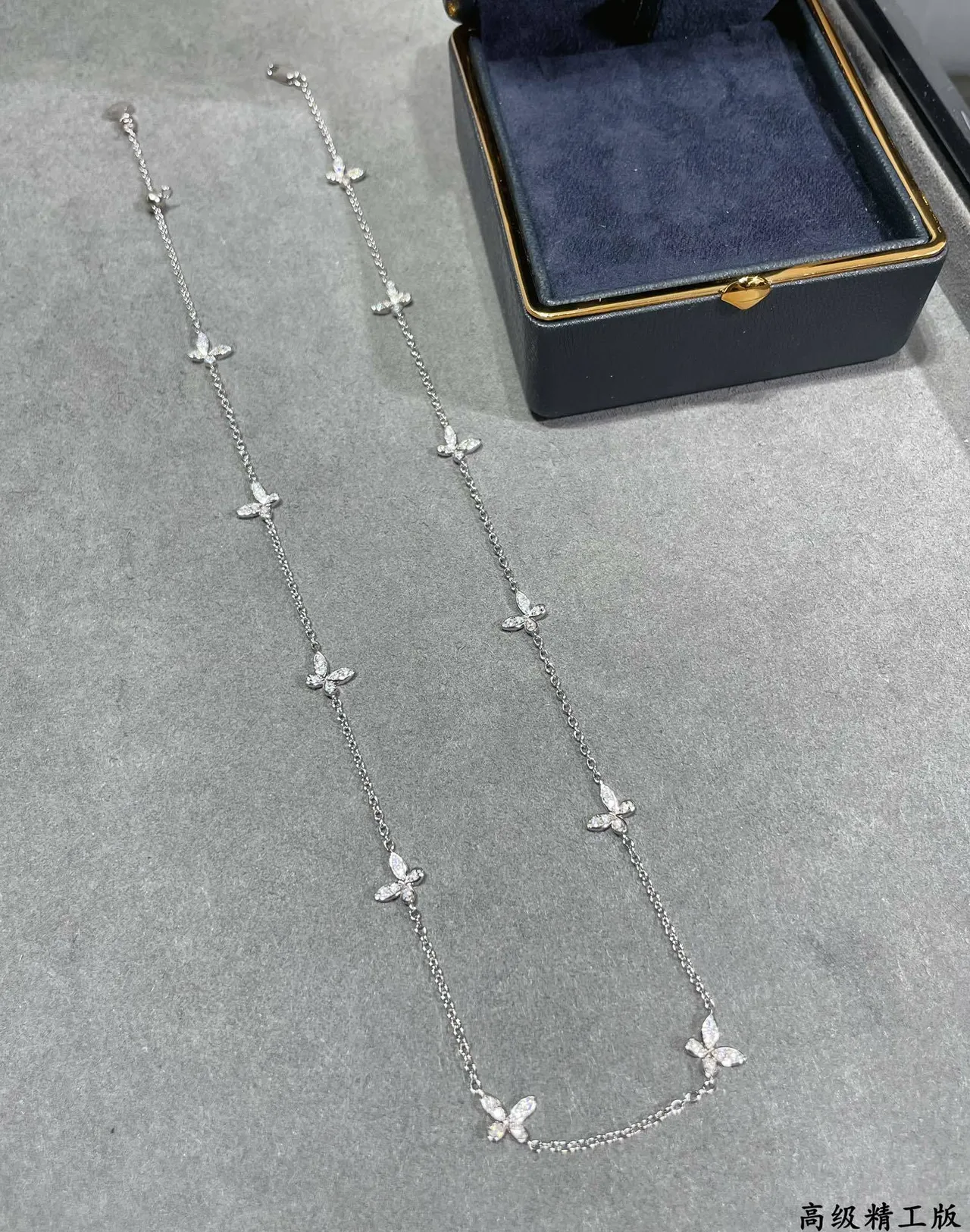Silver-Toned Pavé Butterfly Motif Delicate Chain Necklaces 6