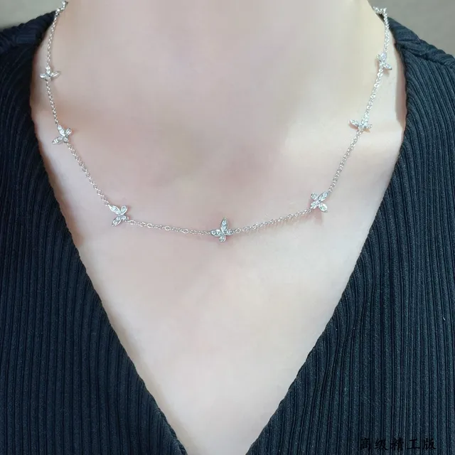 Silver-Toned Pavé Butterfly Motif Delicate Chain Necklaces 9