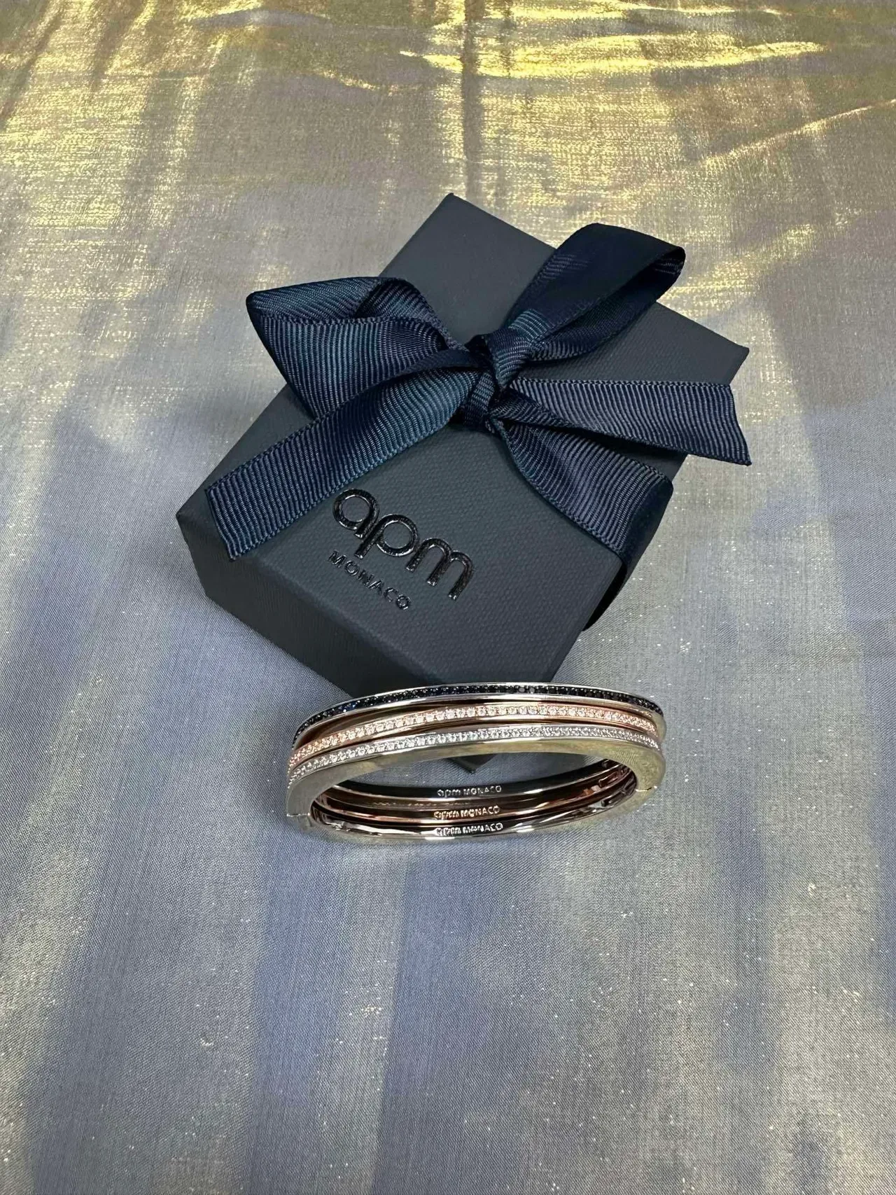 Silver-Toned Pavé-Set Dark Stone Thin Rigid Bangle Bracelet 4