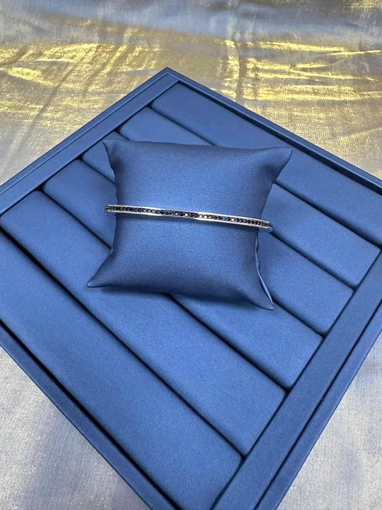 Silver-Toned Pavé-Set Dark Stone Thin Rigid Bangle Bracelet 9