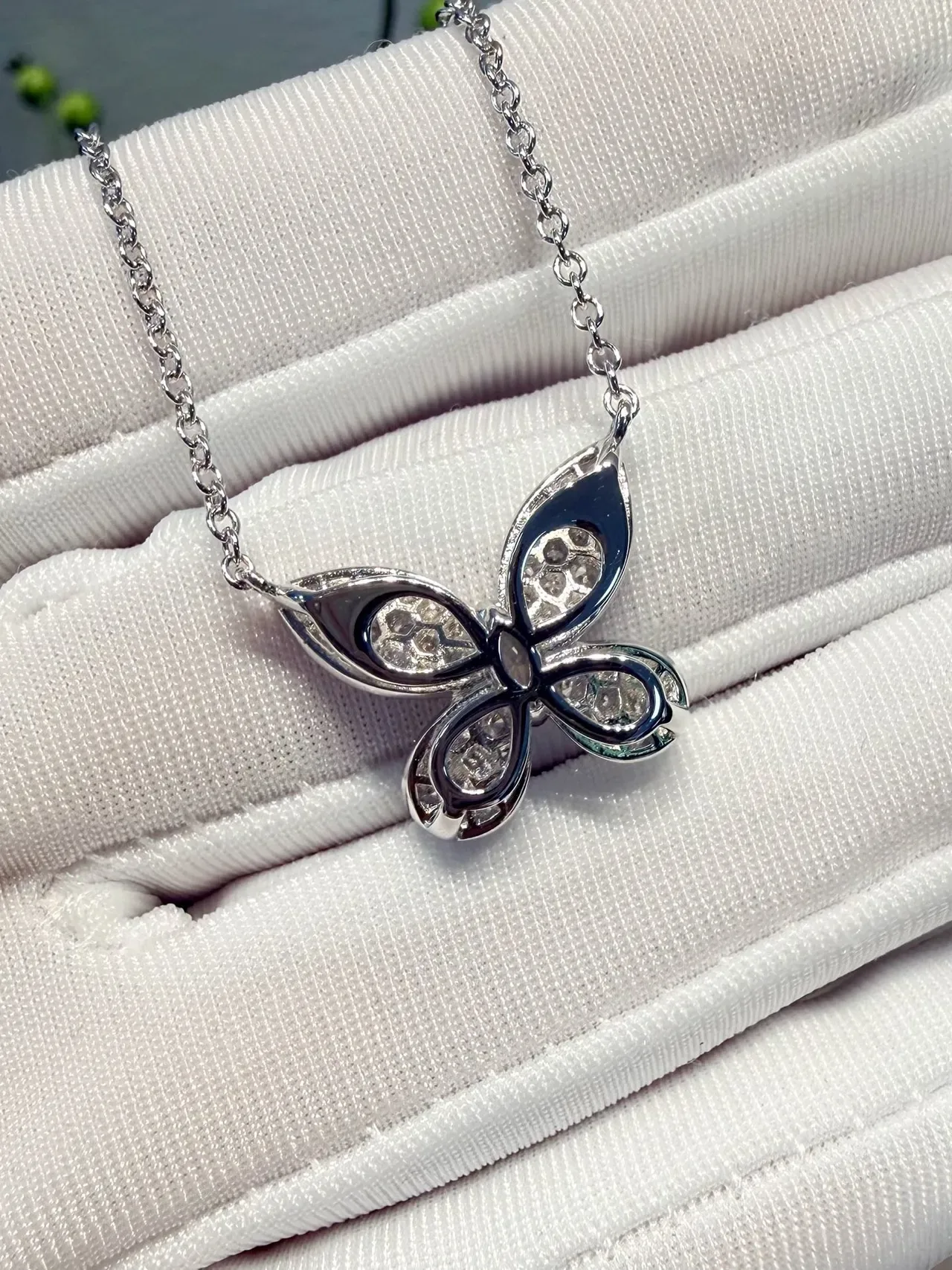 Silver Transparent Butterfly-Shaped Pendant Pavé-Set Clear Stones Necklace 6