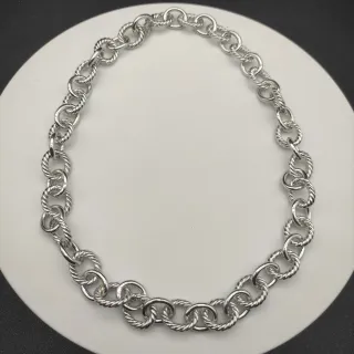 Collier Chaîne Chunky Lien Oval et Corde Tordue en Argent