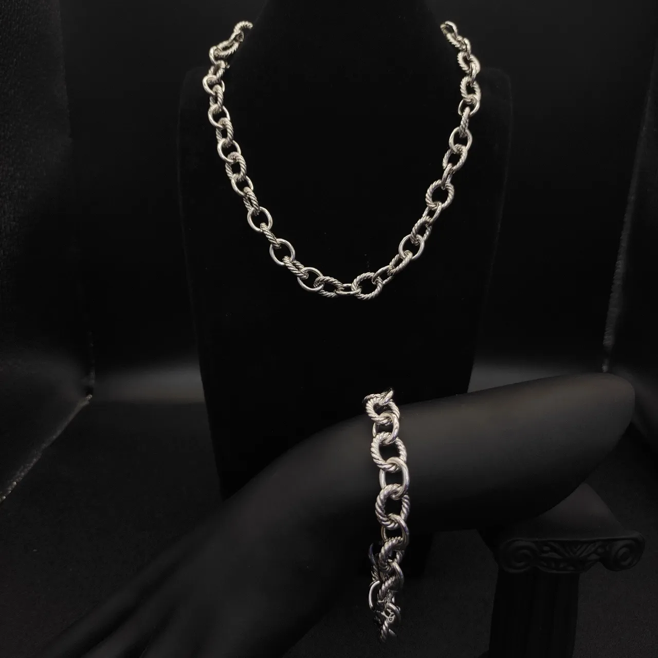 Silver Twisted Rope and Oval Link Chunky Chain Necklace 3