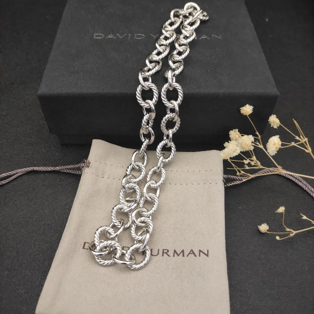 Silver Twisted Rope and Oval Link Chunky Chain Necklace 6