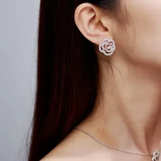 Silver White Floral Motif Pavé-Set Stones Earrings