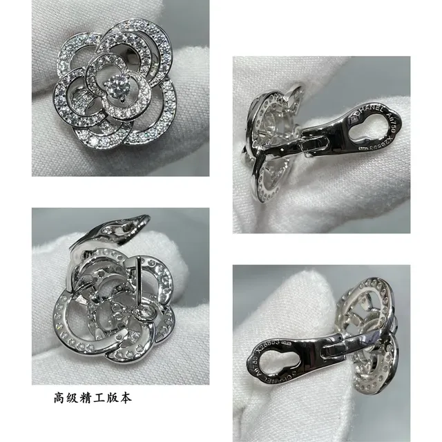 Silver White Floral Motif Pavé-Set Stones Earrings 2