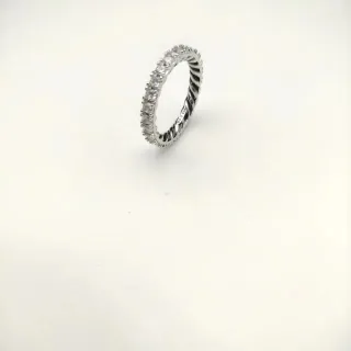 Silver White Pavé-Set Stones Twisted Textured Band Ring