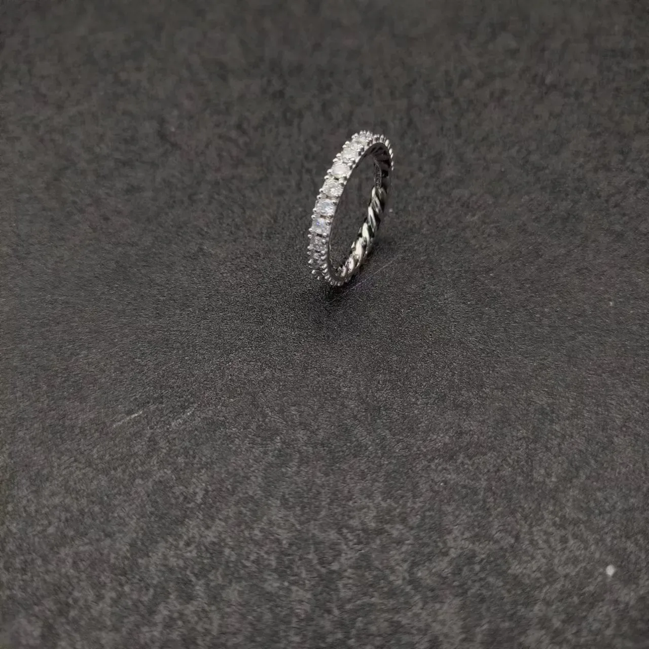 Silver White Pavé-Set Stones Twisted Textured Band Ring 5
