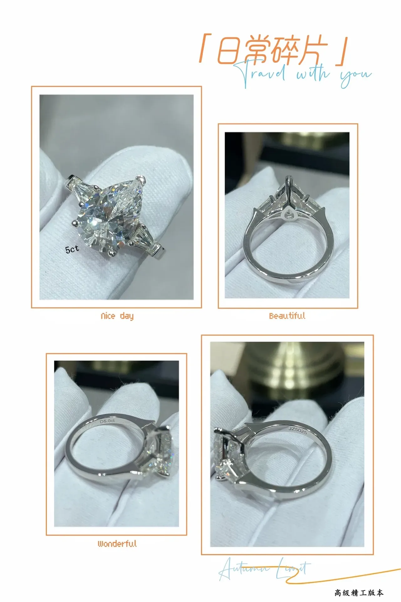 Silver White Pear-Cut Center Stone Tapered Baguette Side Stones Ring 2