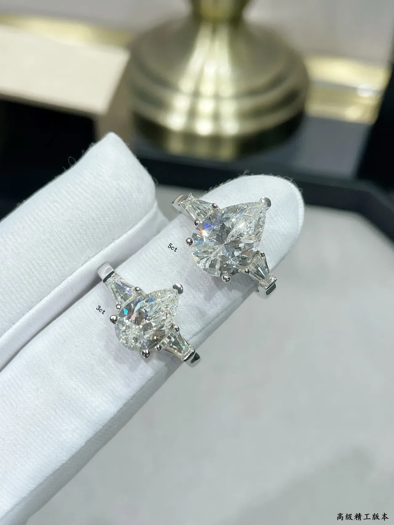 Silver White Pear-Cut Center Stone Tapered Baguette Side Stones Ring 3
