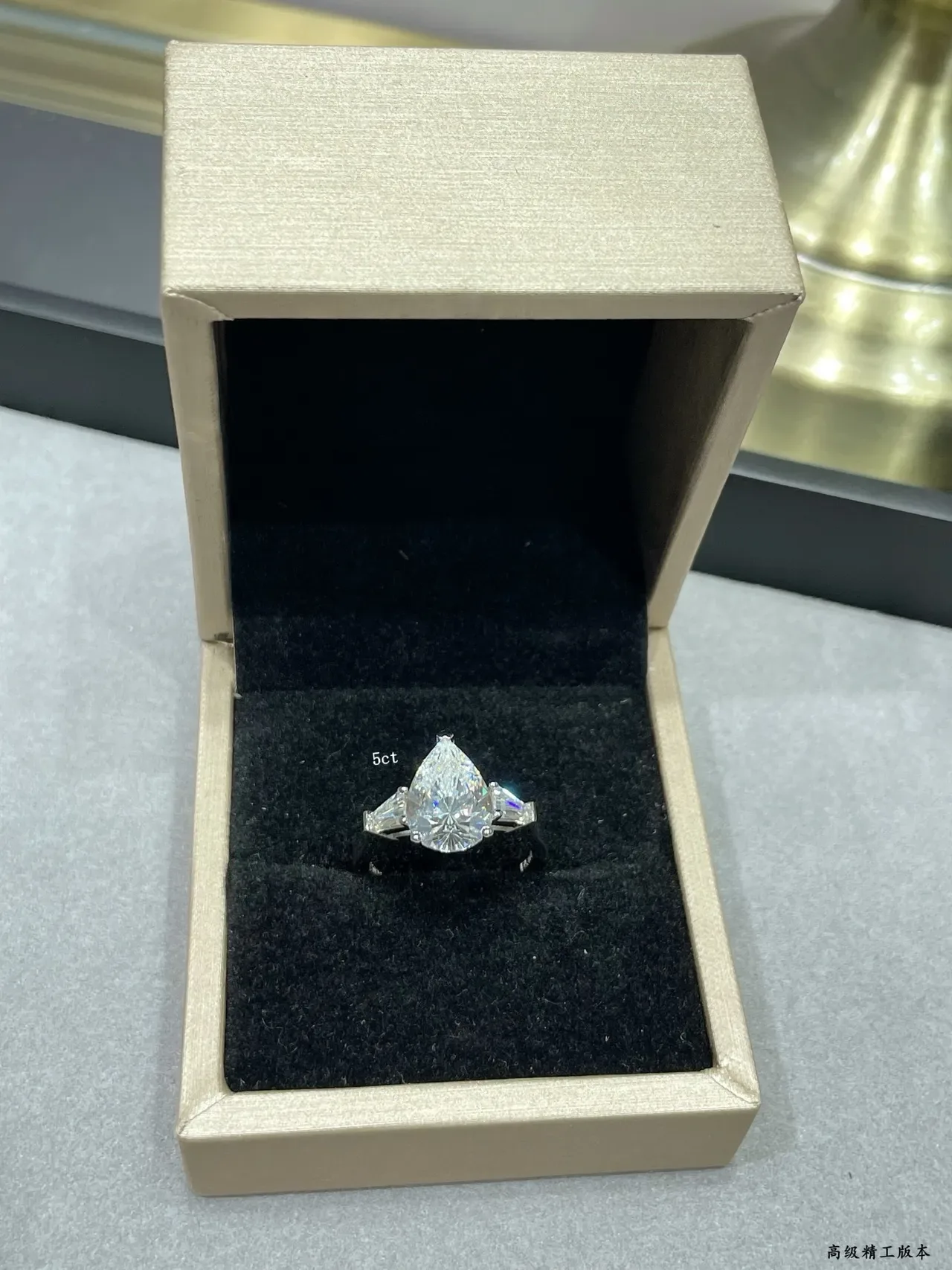 Silver White Pear-Cut Center Stone Tapered Baguette Side Stones Ring 8