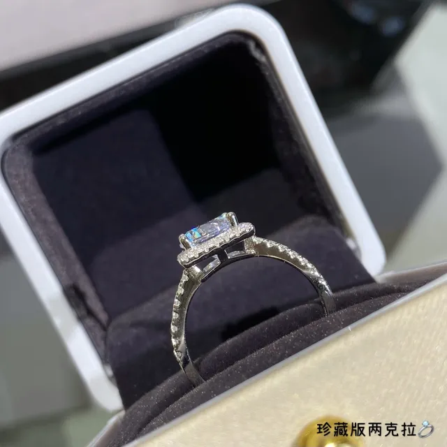 Silver White Square Halo Setting Round Brilliant Center Stone Ring 3