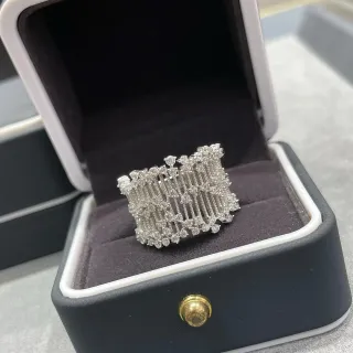 Silver White Wide Pavé Band Multi-Row Geometric Lattice Ring