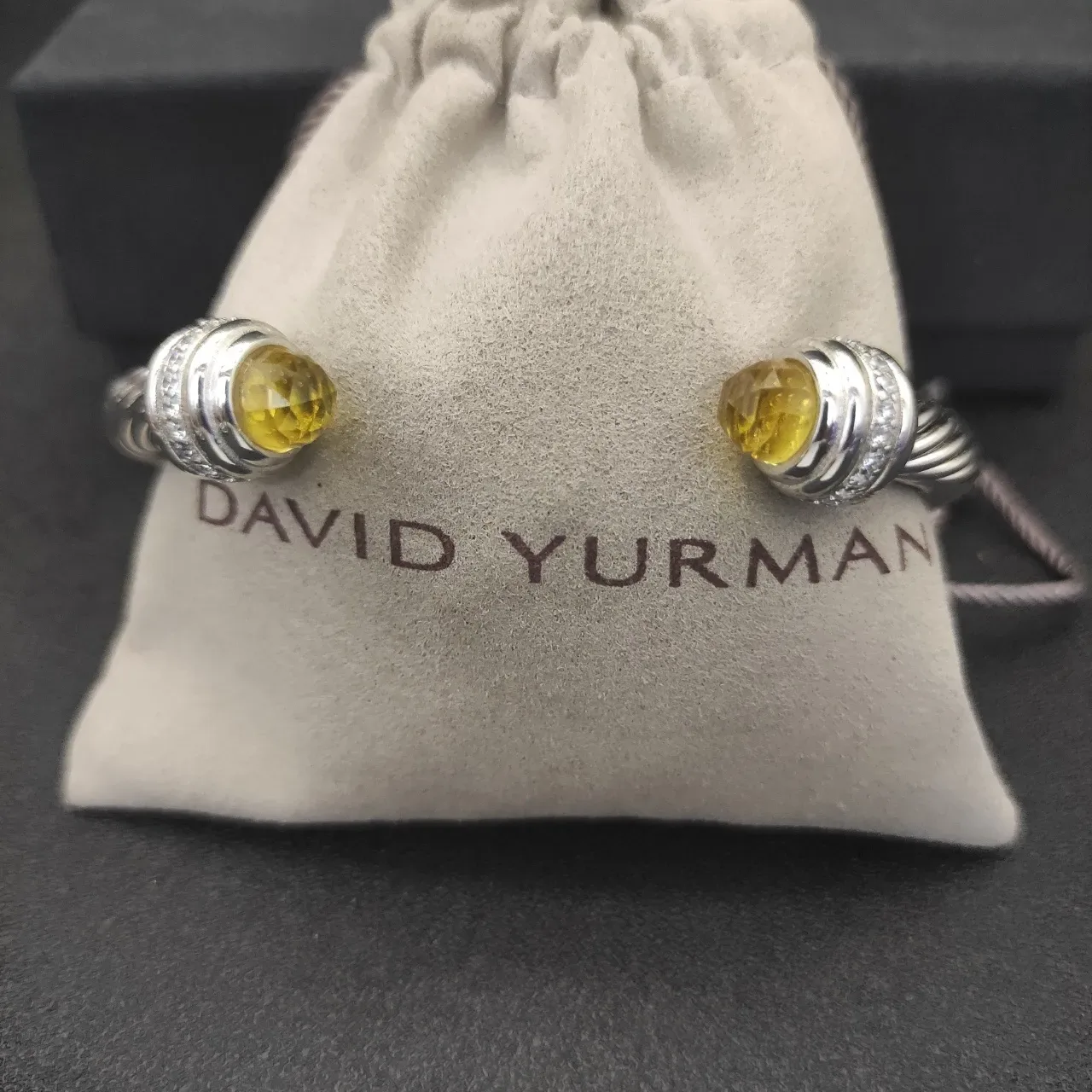 Silver Yellow Twisted Cable Construction Faceted Stone Terminals Bracelet 3