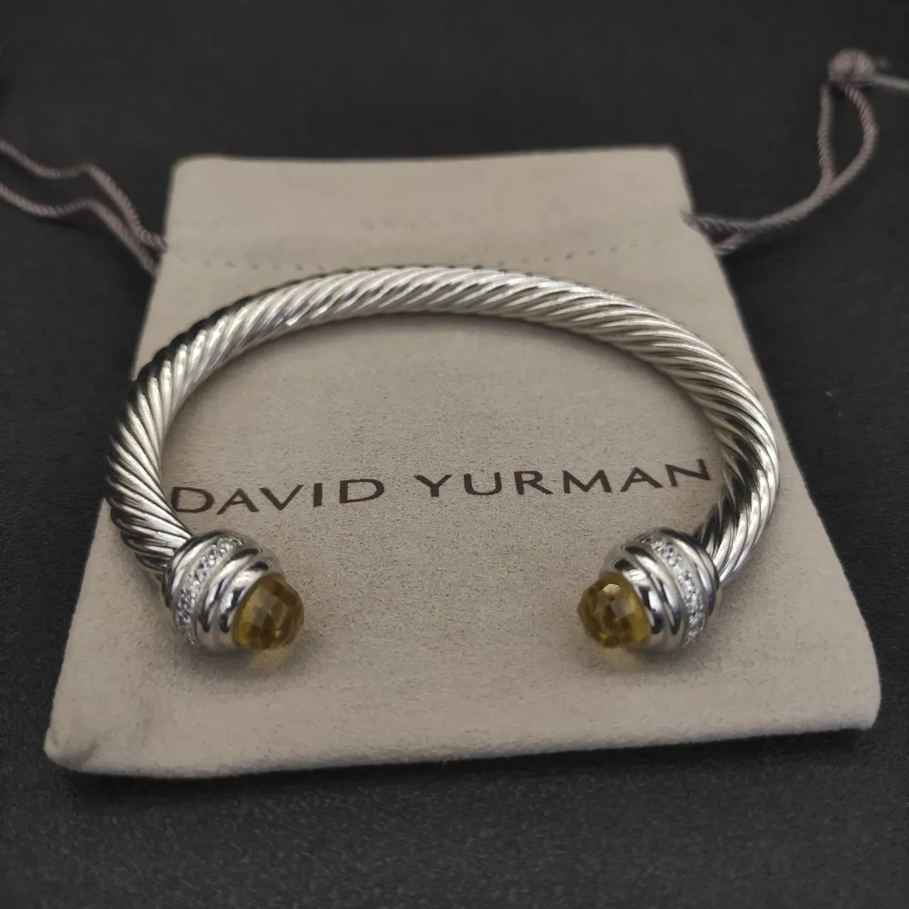 Silver Yellow Twisted Cable Construction Faceted Stone Terminals Bracelet 4
