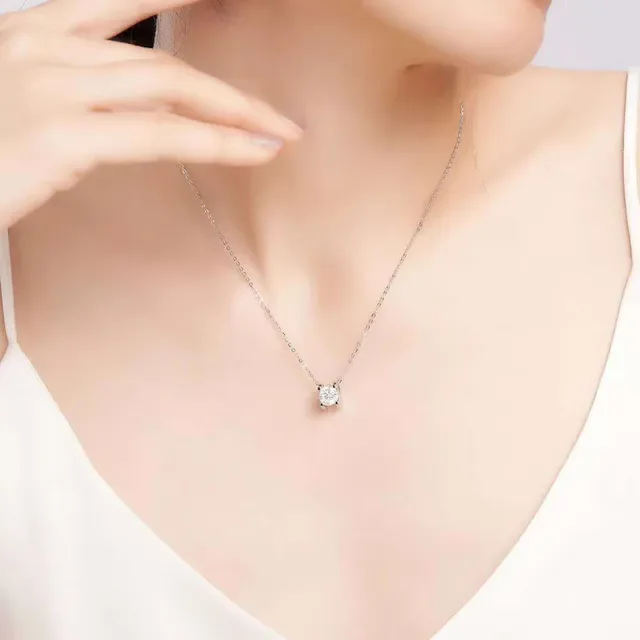 Solitaire Round Brilliant-Cut Stone Pendant Necklace 2