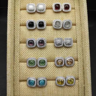Square Pavé-Set Two-Tone Chunky Stud Earrings