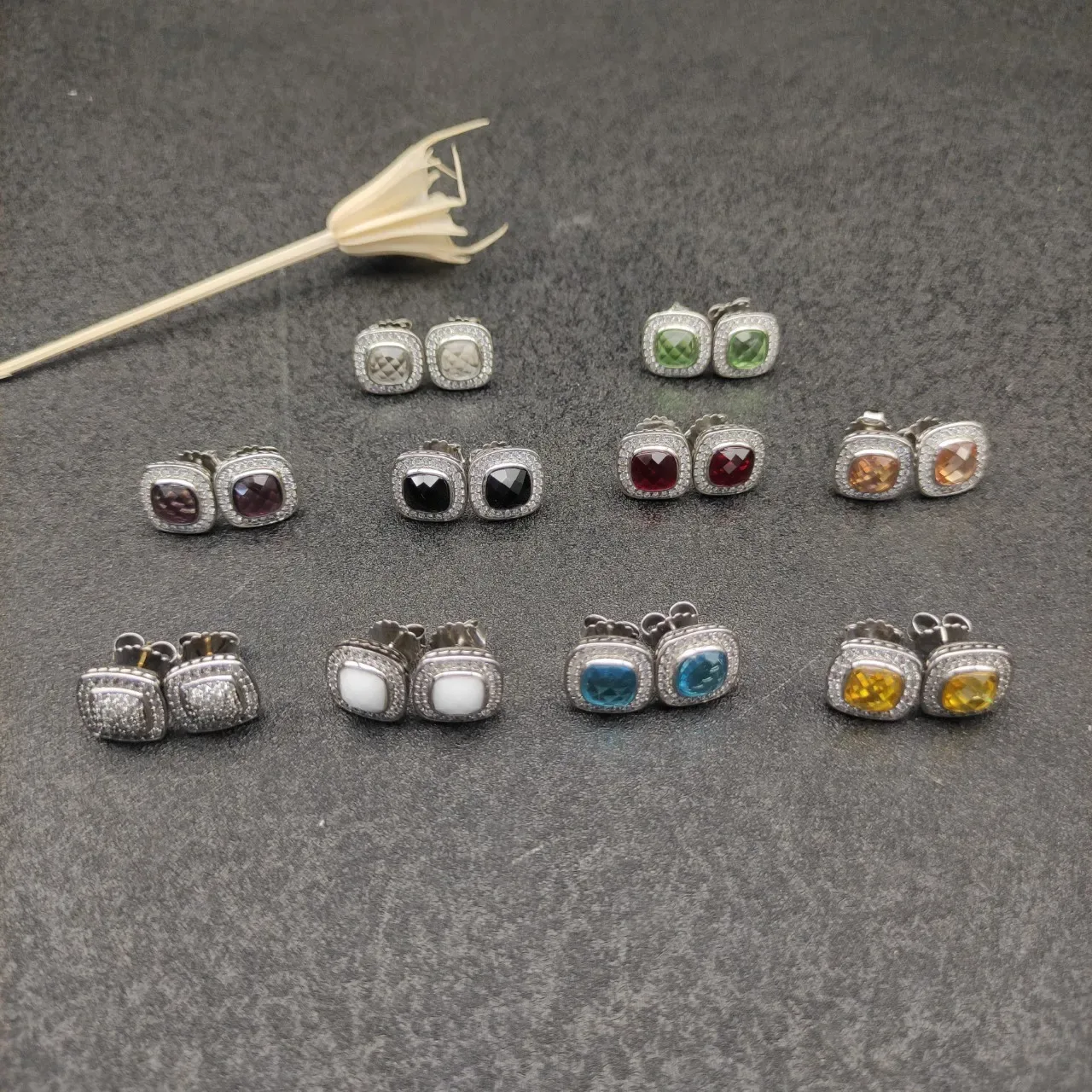 Square Pavé-Set Two-Tone Chunky Stud Earrings 2