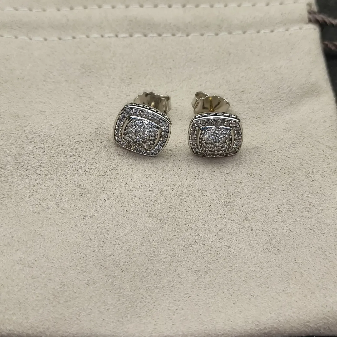 Square Pavé-Set Two-Tone Chunky Stud Earrings 3