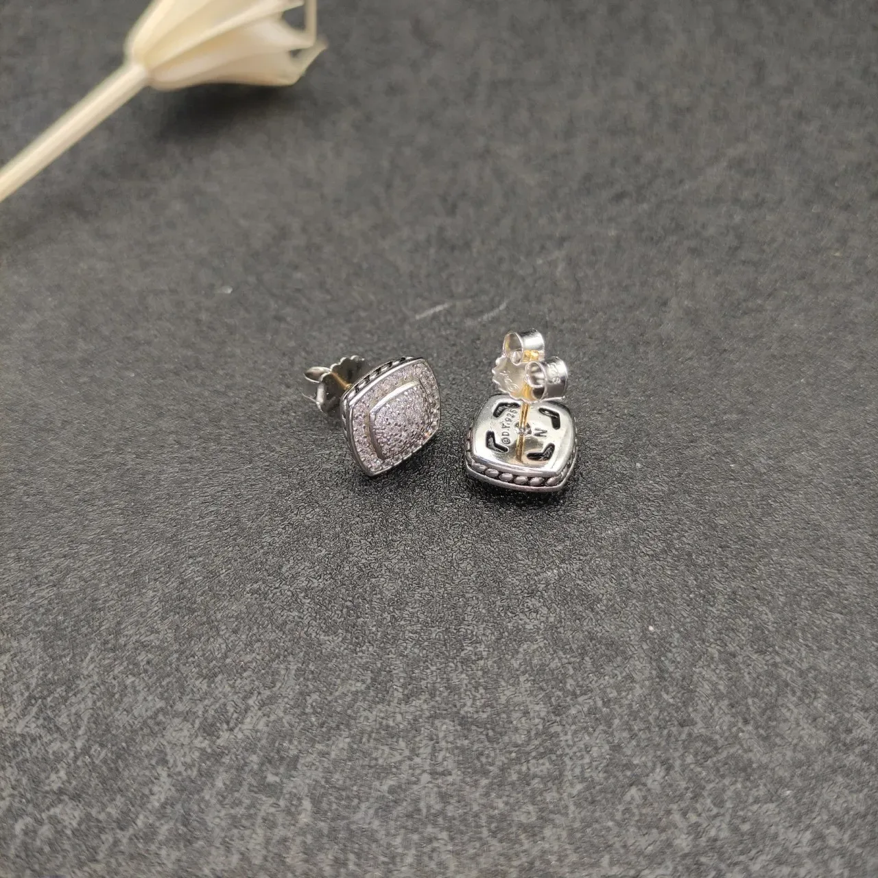 Square Pavé-Set Two-Tone Chunky Stud Earrings 6
