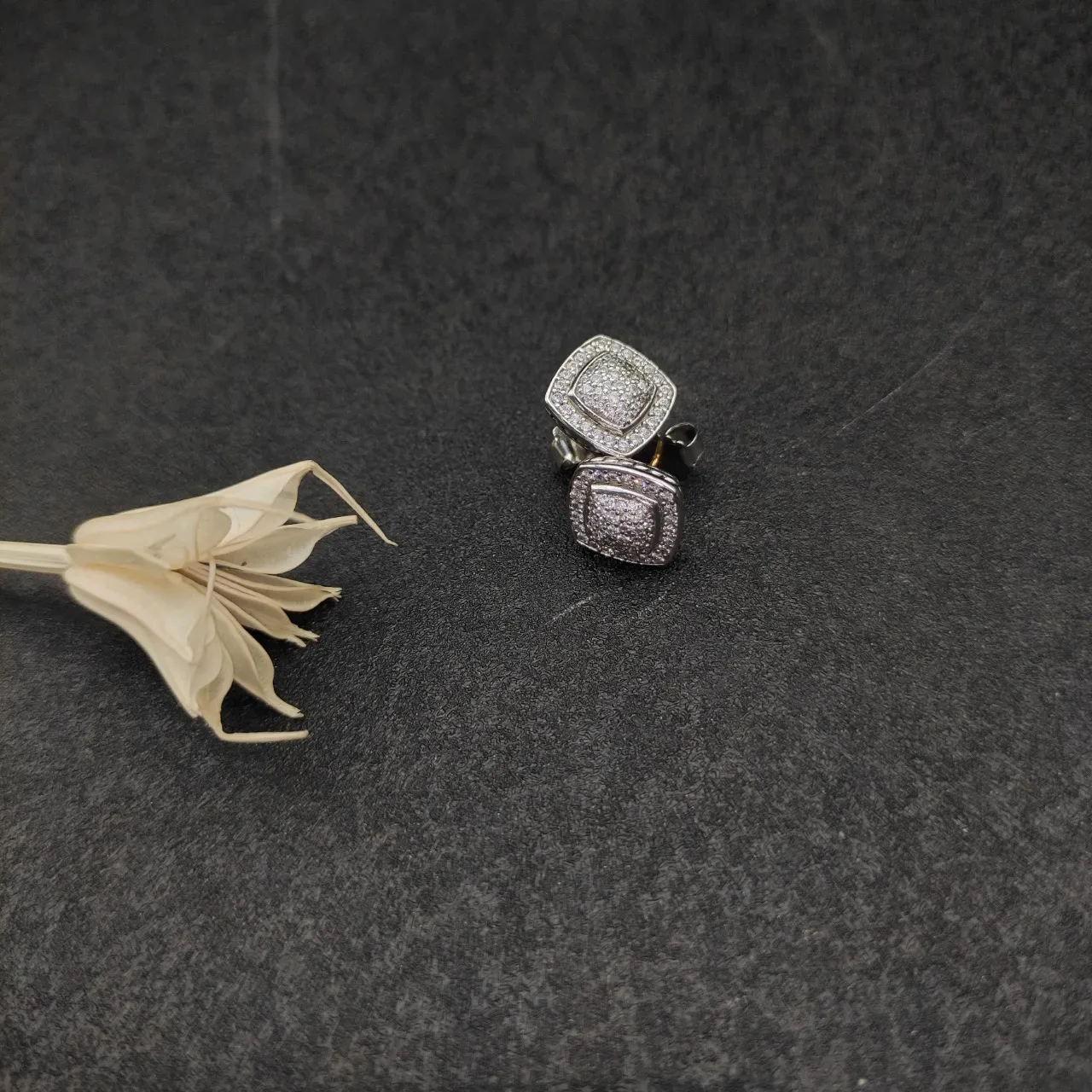Square Pavé-Set Two-Tone Chunky Stud Earrings 7