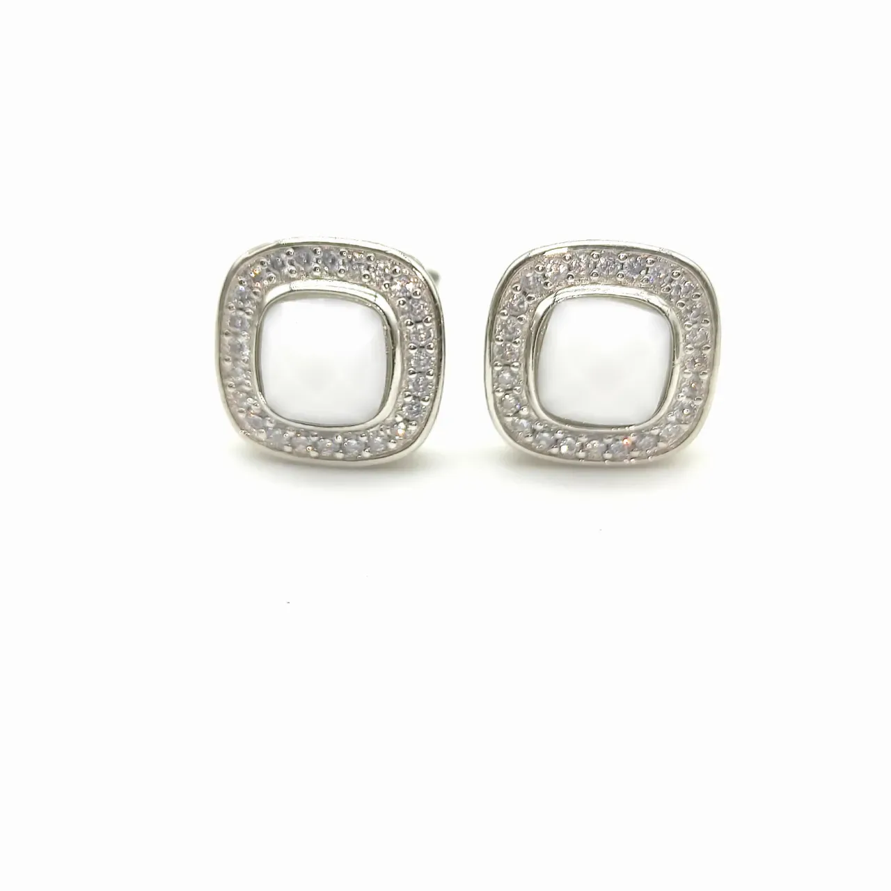 Square White Stone Pavé Halo Stud Earrings 2