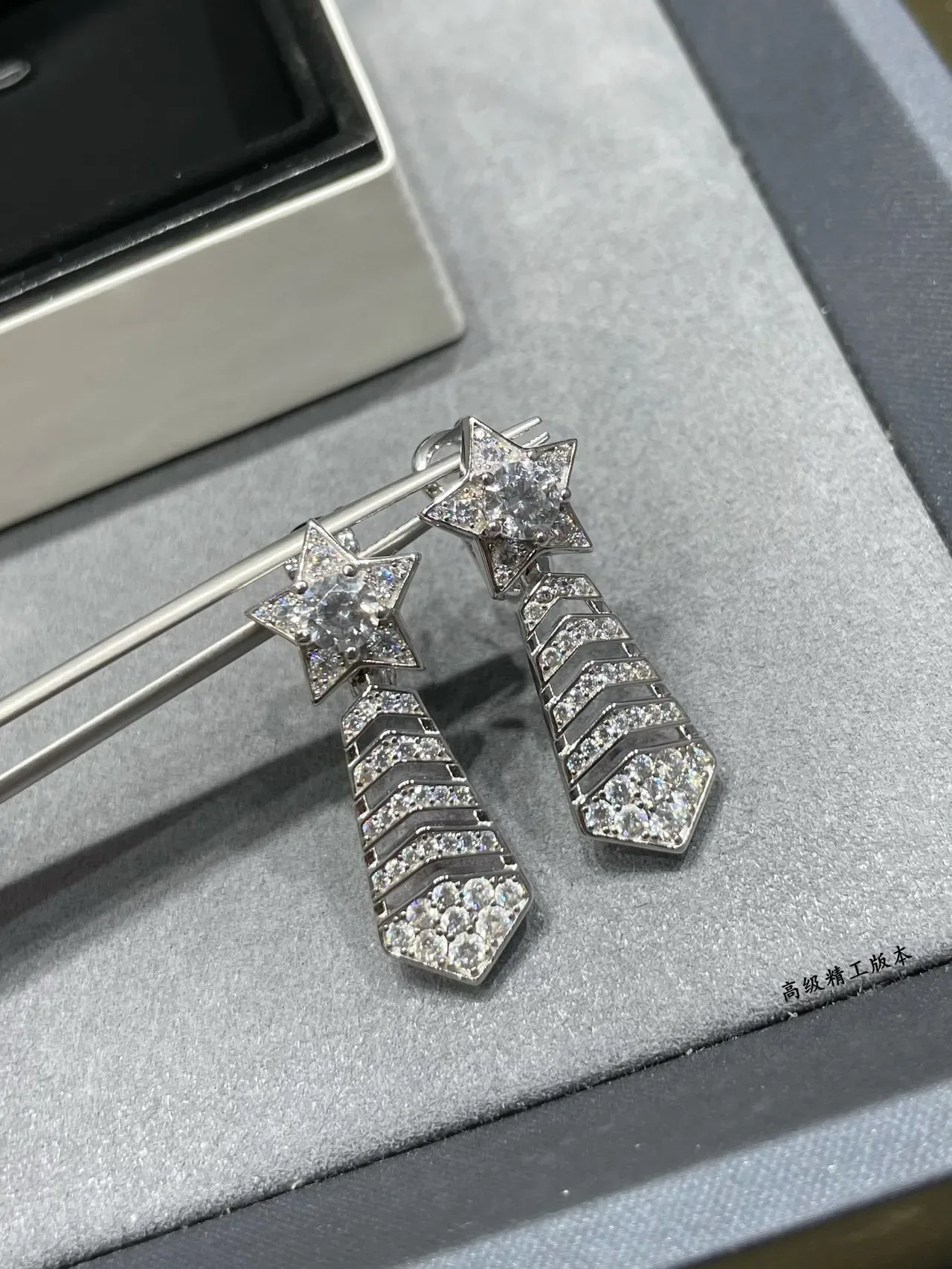 Star and Geometric Pavé Drop Earrings 2