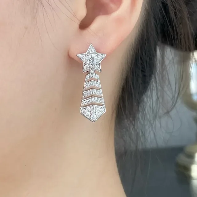 Star and Geometric Pavé Drop Earrings 8