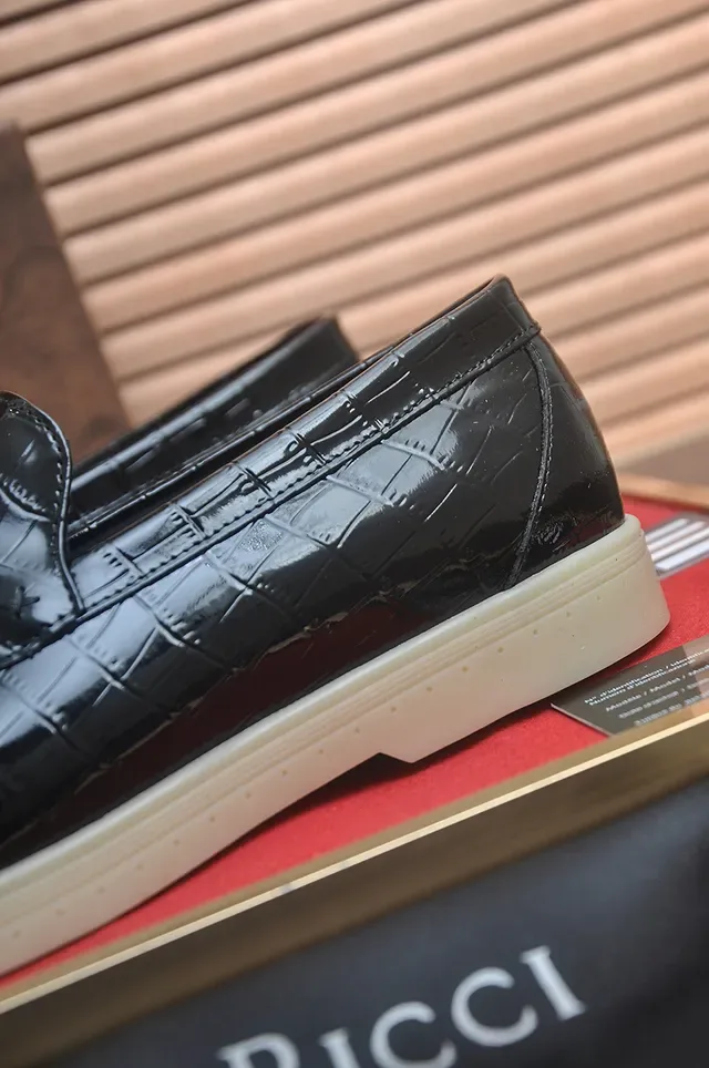 Stefano Ricci Horsebit Loafer Black Beige Glossy Croc-Embossed Patent Leather Buckle Loafer 2